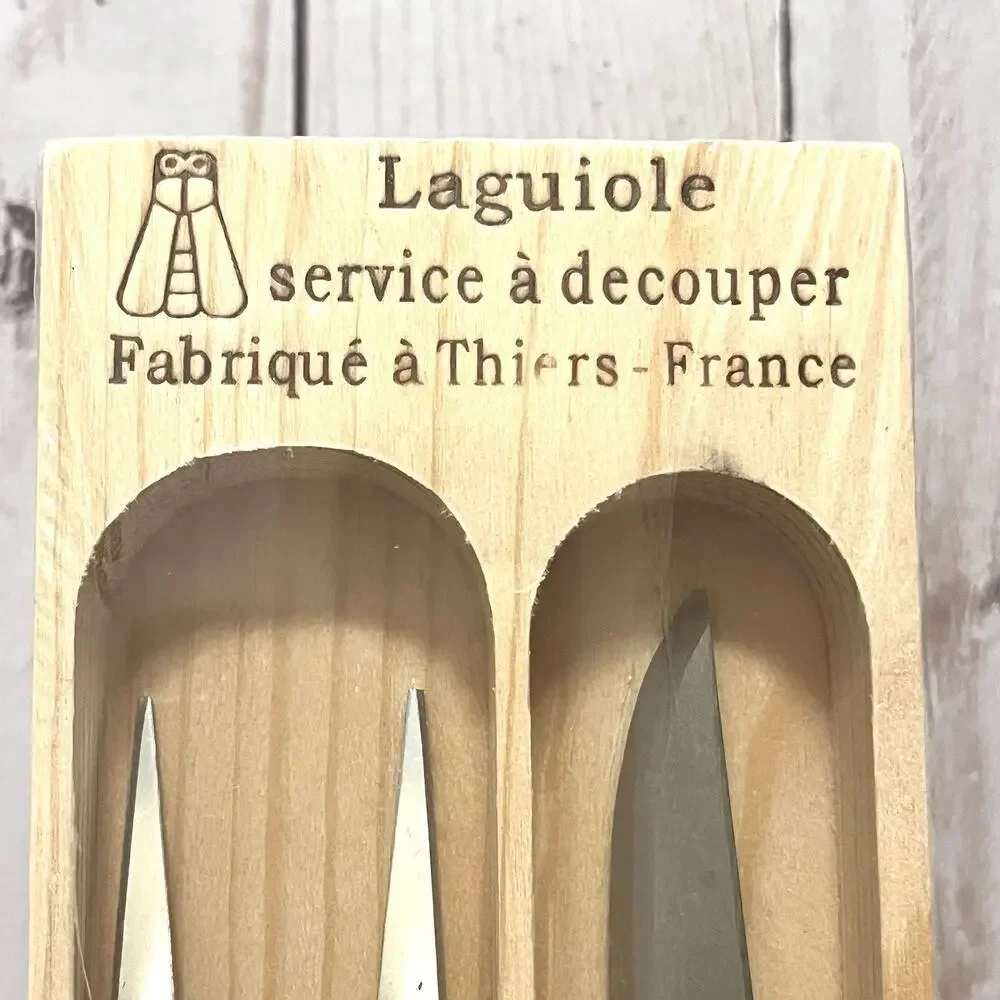 Vintage Laguiole Jean Dubost Fork & Knife CARVING SET Black Handle Bee NEW!!!
